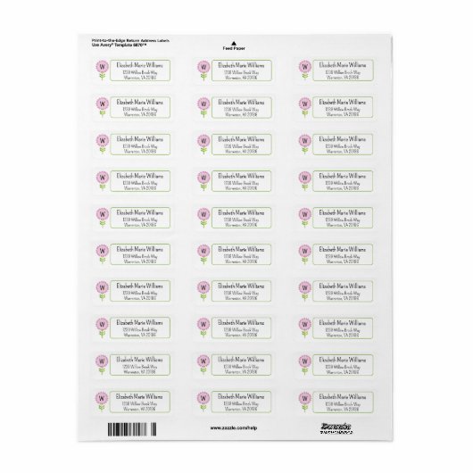 Roze Bloemmonogram Retouradres Etiket (Full Sheet)