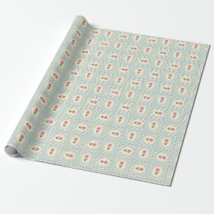 Roze bloemmotief blauwe gestreepte blokprint cadeaupapier