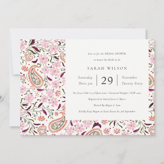 Roze bloemmotief bruiloft uitnodiging (Voorkant)