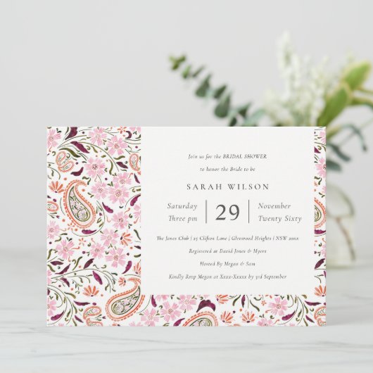 Roze bloemmotief bruiloft uitnodiging (Staand voorkant)