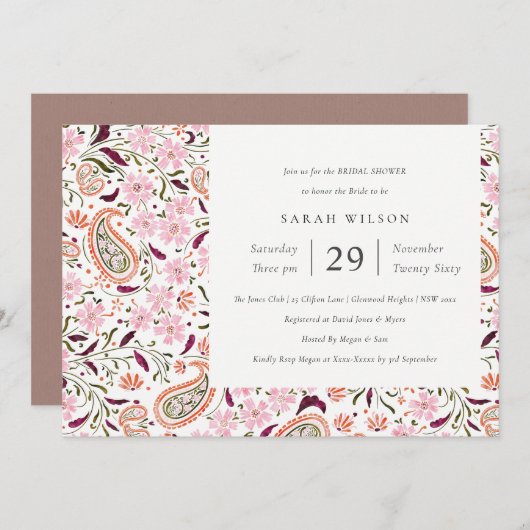 Roze bloemmotief bruiloft uitnodiging (Voorkant / Achterkant)