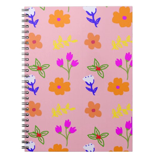 Roze bloemmotief – Elegante handgetekende bloemmol Notitieboek (Voorkant)