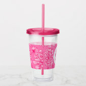 Roze bloemmotief en monogram acryl drinkbeker (Rechts)