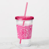 Roze bloemmotief en monogram acryl drinkbeker (Achterkant)