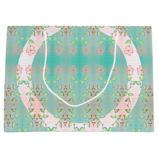 Roze bloemmotief en turquoise groot cadeauzakje (Voorkant)