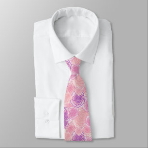 Roze Bloemmotief in Vintage Stijl Stropdas