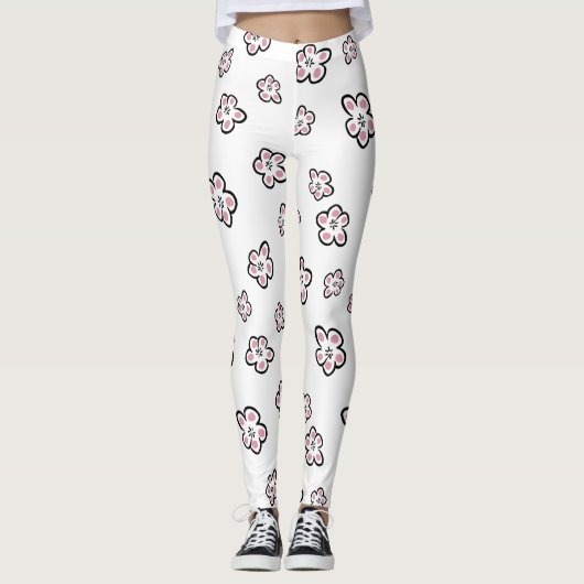 Roze bloemmotief leggings (Voorkant)
