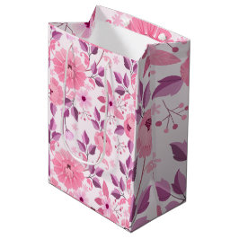 Roze Bloemmotief met Elegante Bloesems Medium Cadeauzakje