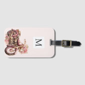 Roze bloemmotief motor monogram  bagagelabel (Voorkant (horizontaal))