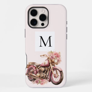 Roze bloemmotief motor monogram iPhone 16 pro max hoesje