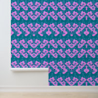 Roze bloemmotief op Blauwgroen achtergrond