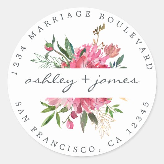 Roze bloemmotief retouradres witte enveloppe zegel (Voorkant)