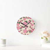 Roze Bloemmotief Ronde Klok (Huis)