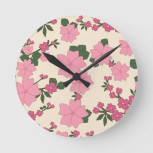 Roze Bloemmotief Ronde Klok