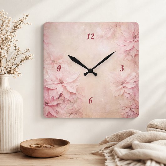 Roze bloemmotief vierkante klok