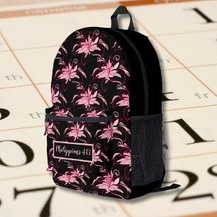 Roze bloemmotief vintage patroon met Bijbelvers Bedrukte Rugzak