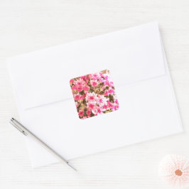 Roze Bloemmotief – Zachte Botanische Ontwerp Vierkante Sticker