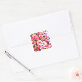 Roze Bloemmotief – Zachte Botanische Ontwerp Vierkante Sticker
