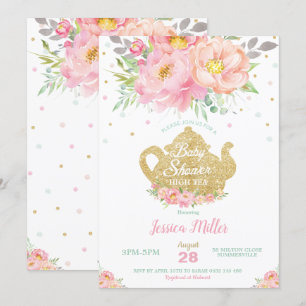 Roze Bloemmunt Baby shower High Tea Party Meisje Kaart