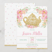 Roze Bloemmunt Baby shower Tea Party Baby Girl Kaart (Voorkant / Achterkant)