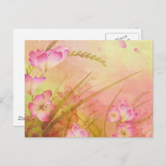 roze bloemontwerp briefkaart (Voorkant / Achterkant)