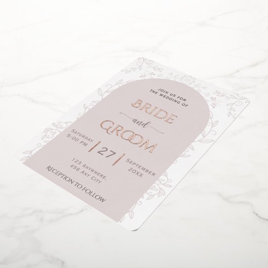 Roze bloemontwerp & gouden roos touch bruiloft folie uitnodiging (Gedraaid)