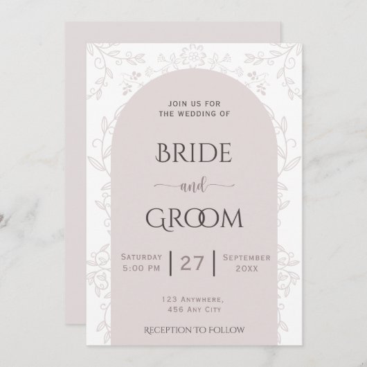 Roze bloemontwerp & gouden roos touch bruiloft kaart (Voorkant / Achterkant)