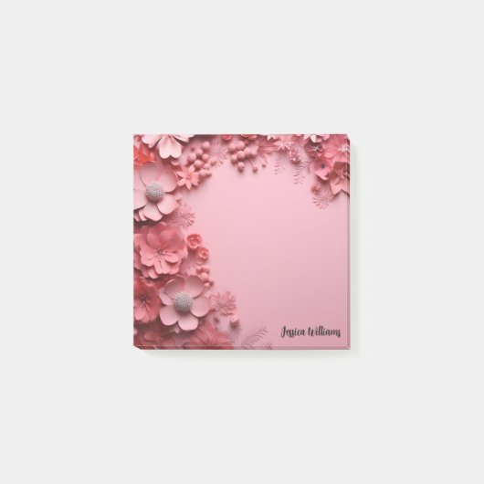  roze bloemontwerp op roze achtergrond post-it® notes (Voorkant)