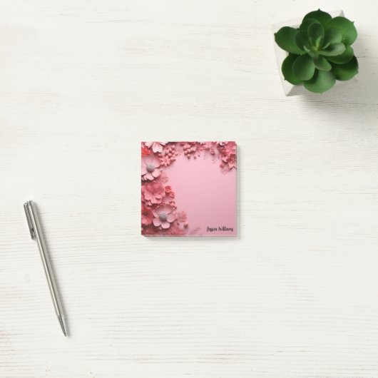roze bloemontwerp op roze achtergrond post-it® notes (Kantoor)