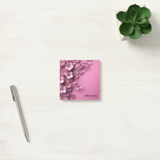  roze bloemontwerp op roze achtergrond post-it® notes (Kantoor)
