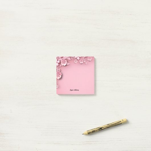  roze bloemontwerp op roze achtergrond post-it® notes (Op bureau)