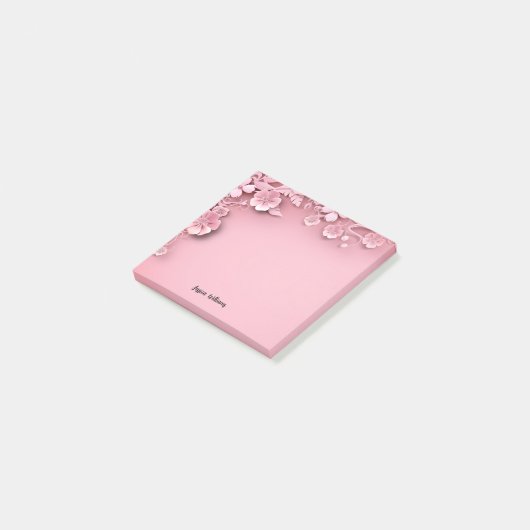  roze bloemontwerp op roze achtergrond post-it® notes (Schuin)