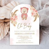 Roze Bloempampas Teddy Bear Arch Baby shower Kaart