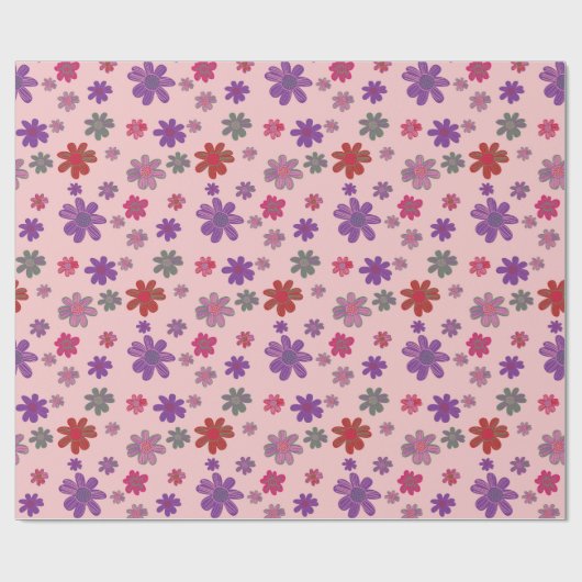 Roze bloempatroon cadeaupapier (Vlak)