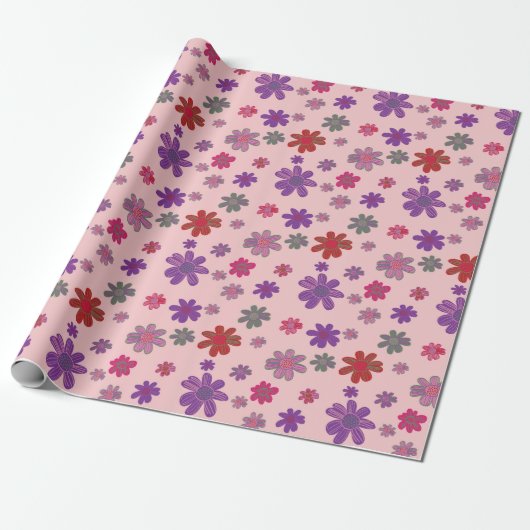 Roze bloempatroon cadeaupapier (Uitgerold)