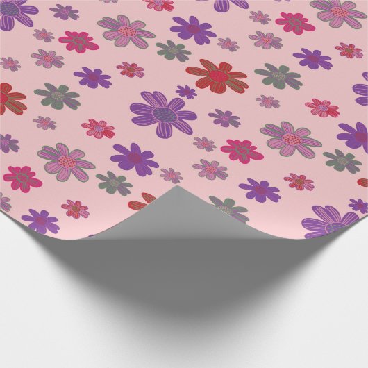 Roze bloempatroon cadeaupapier (Hoek)