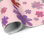 Roze bloempatroon cadeaupapier (Rol Hoek)