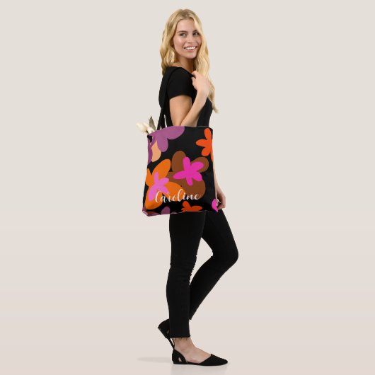 Roze bloempatroon canvas tas (Op model)