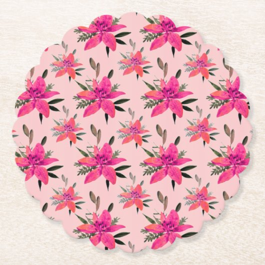Roze Bloempatroon Design-29500 Kartonnen Onderzetters (Voorkant)