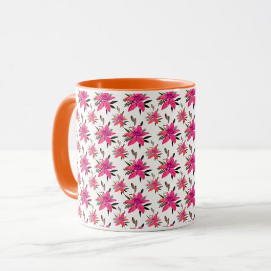 Roze Bloempatroon Design-29500 Mok (Voorkant links)