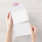 Roze Bloempatroon Design - Elegante Bloemkunst All In One Uitnodiging (Afscheurbaar)