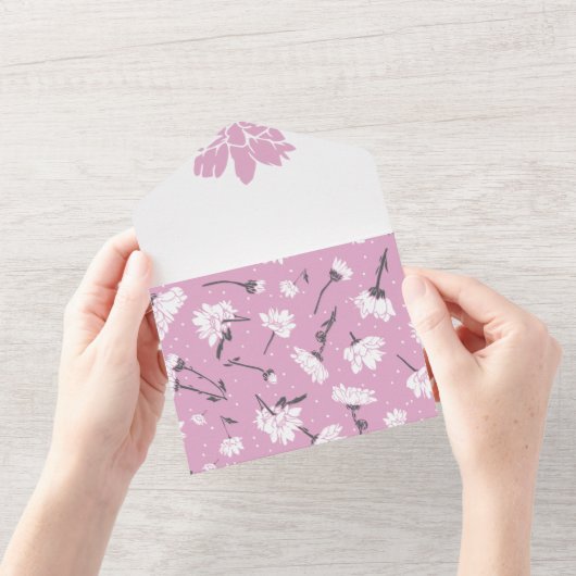 Roze Bloempatroon Design - Elegante Bloemkunst All In One Uitnodiging (Opening)