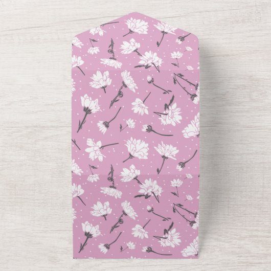 Roze Bloempatroon Design - Elegante Bloemkunst All In One Uitnodiging (Buitenkant)