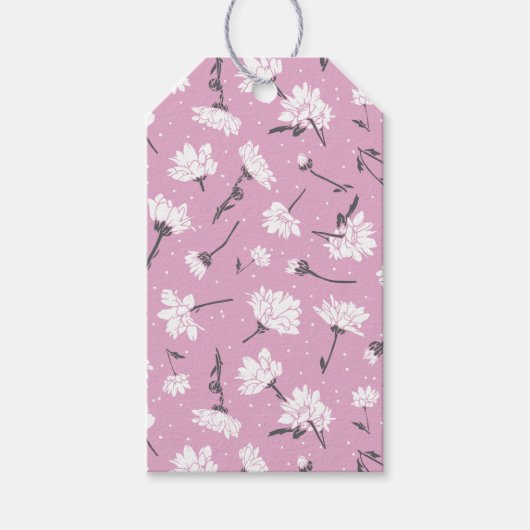 Roze Bloempatroon Design - Elegante Bloemkunst Cadeaulabel (Voorkant)