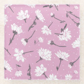Roze Bloempatroon Design - Elegante Bloemkunst Glazen Onderzetter (Voorkant)