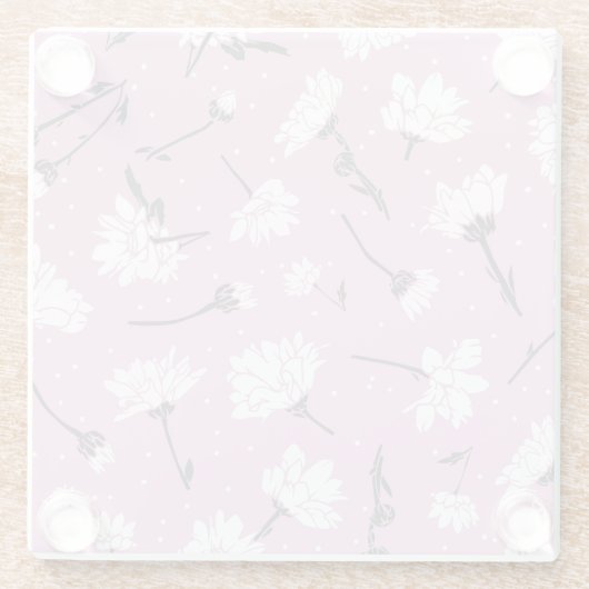 Roze Bloempatroon Design - Elegante Bloemkunst Glazen Onderzetter (Achterkant)