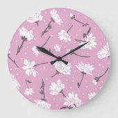 Roze Bloempatroon Design - Elegante Bloemkunst Grote Klok (Voorkant)