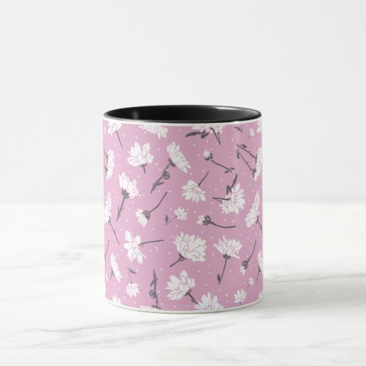 Roze Bloempatroon Design - Elegante Bloemkunst Mok (Midden)