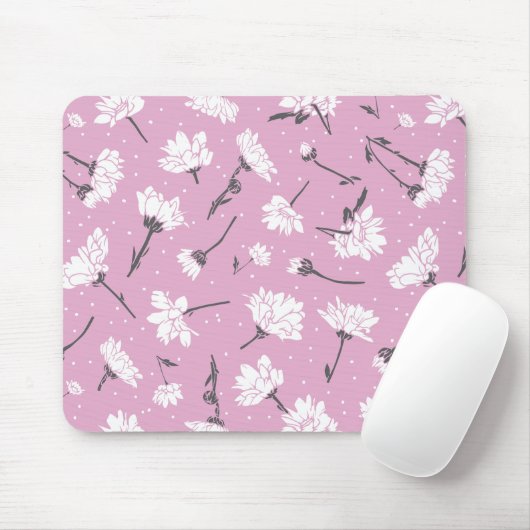 Roze Bloempatroon Design - Elegante Bloemkunst Muismat (Met muis)