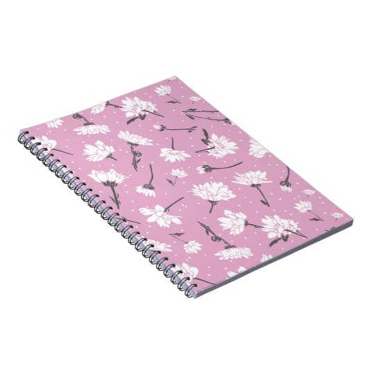 Roze Bloempatroon Design - Elegante Bloemkunst Notitieboek (Rechterzijde)
